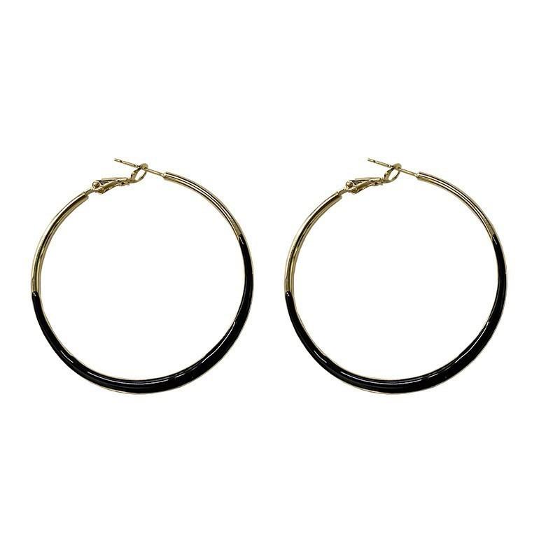 New Arrival Simple Fashion Black White Enamel Cicle Big Hoop Earrings For Women Statement Jewelry Pendientes