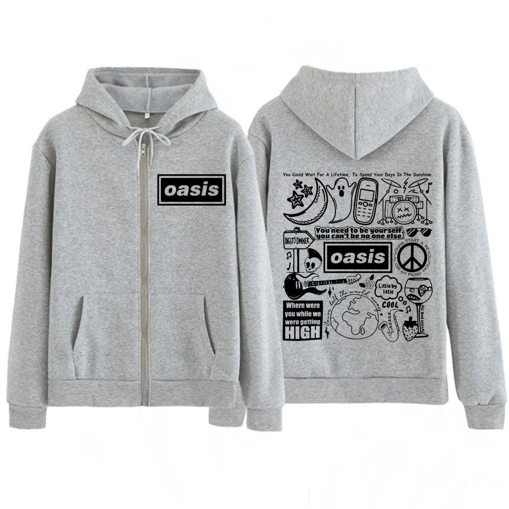 Britische Rockband O-Oasis Live 25 Tour Vintage Reißverschluss-Hoodie Herren Hip Hop Langarm-Sweatshirt Übergroße Zip-Up-Jacke