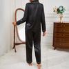 Women Satin Autumn Long Sleeve Buttons Lapel Top & Pants Sleepwear 2 Piece Button-Down  Set Cozy