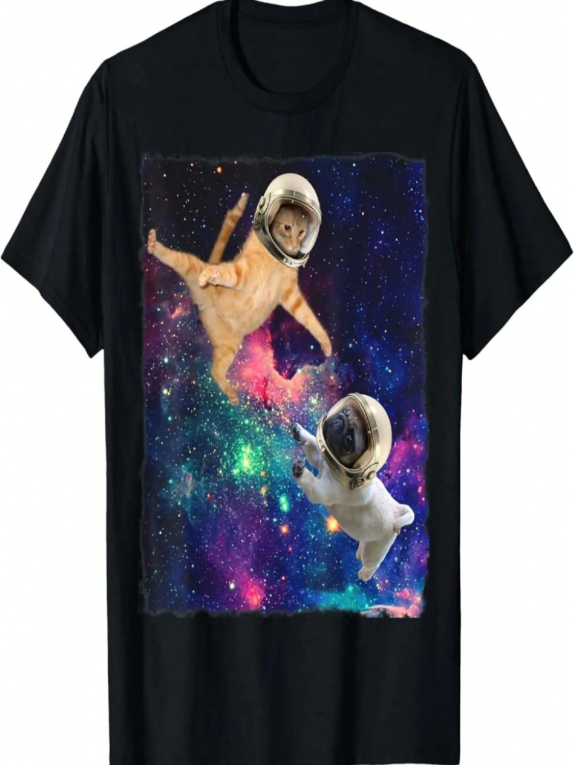 Cute Space Cat Vs Space Dog Galaxy Epic Fight In Outer Space T-Shirt S