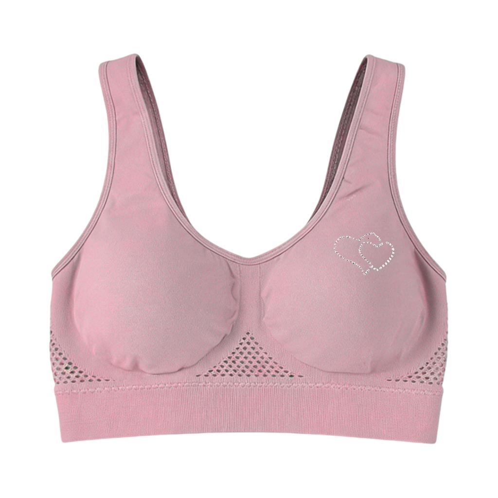 Zeriluna Breathable Mesh Rhinestone Sports Bra Shockproof wide shoulder straps, comfortable fit, seamless inner tank top