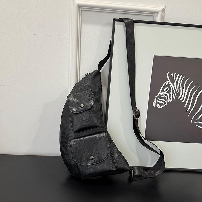 

Women s breast bag trendy fanny pack retro casual versatile messenger bag soft leather mobile phone waist hanging bag чёрный