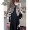 Spring Summer New Korean Style Minimalist Elegant Lazy Chic Romantic Lace Sling Waist Slimming Fishtail Dress