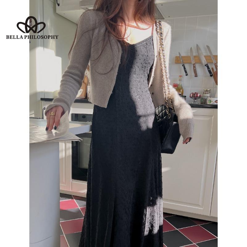 Spring Summer New Korean Style Minimalist Elegant Lazy Chic Romantic Lace Sling Waist Slimming Fishtail Dress