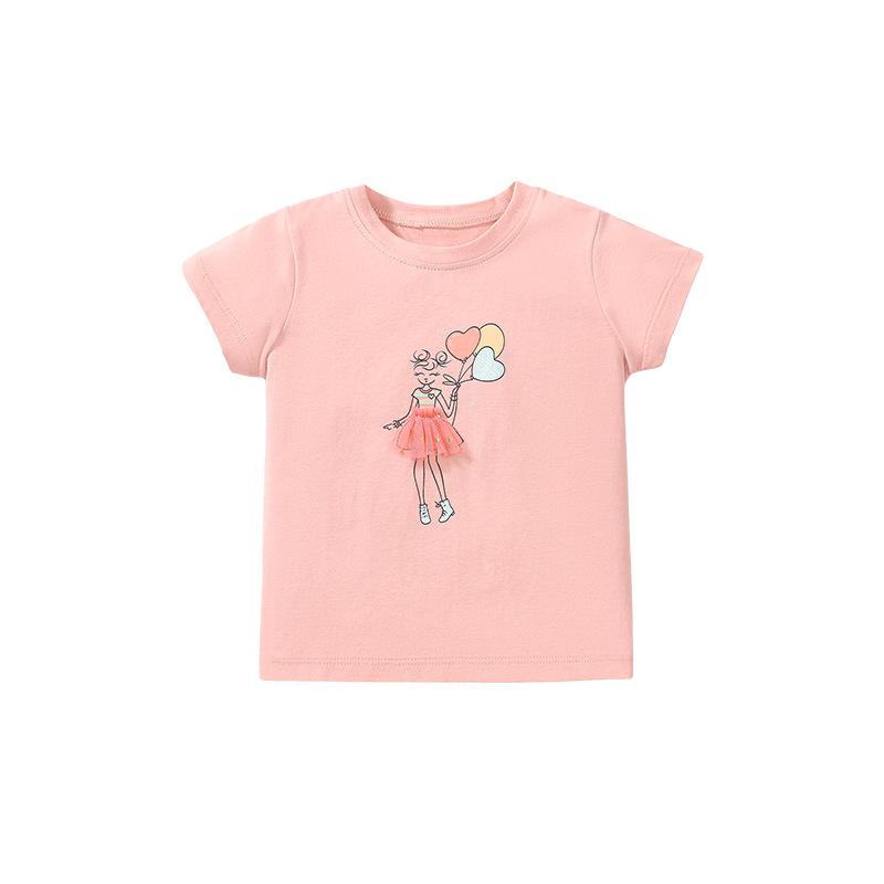 Summer New Children's Short-sleeved T-shirt Pure Cotton Girls Mesh Printed Tops Children's Clothing