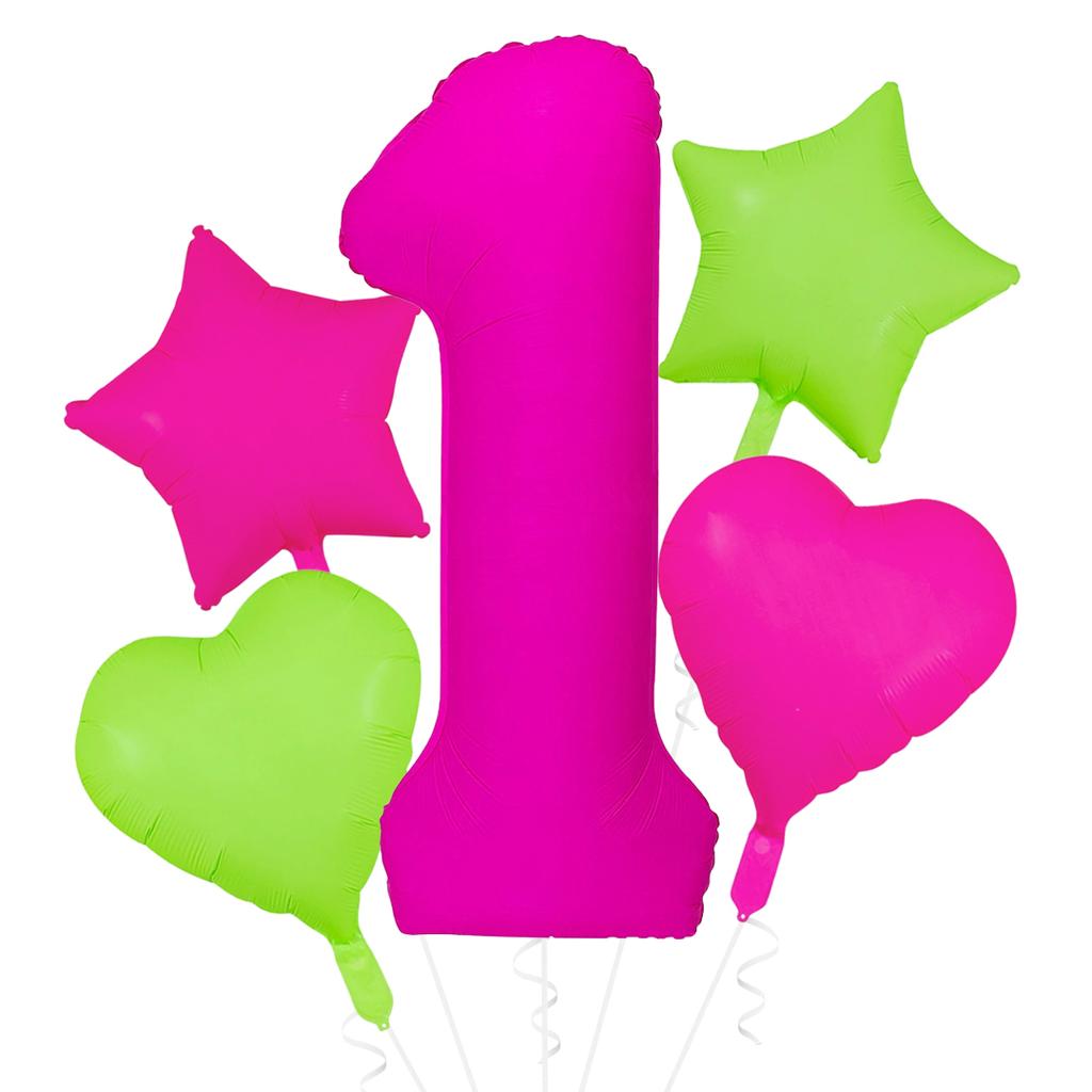 Neon fluorescent digital balloon set 1-9 five pointed star heart-shaped balloons for birthday and graduation season decoration