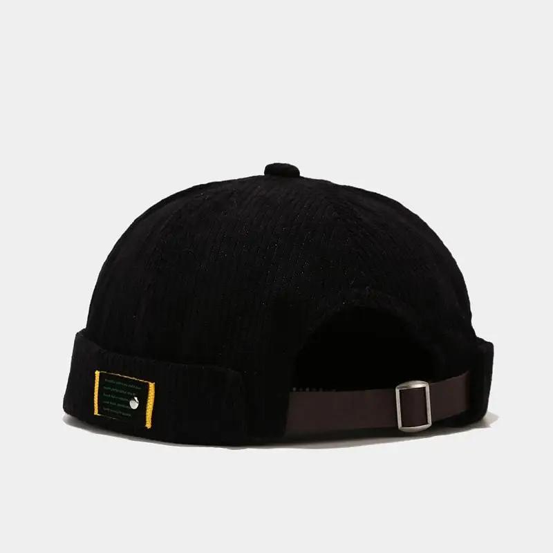 

Vintage Docker Cap Brimless Hat Breathable Beanie Hats Corduroy Adjustable Solid Landlord Sailor Cap Men and Women 04 56-60cm wear чорний