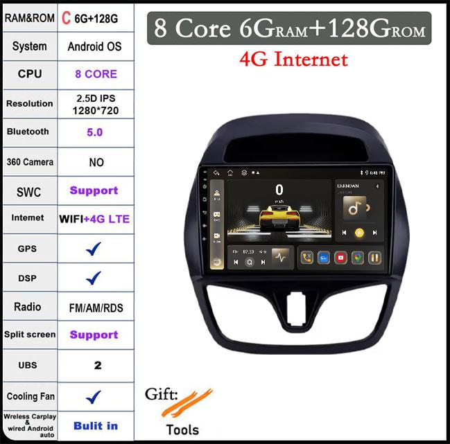 9 Inch IPS QLED For Chevrolet Spark 2015-2018 DSP Android 14 Car Radio Multimedia Video Player Navigation Stereo GPS Monitor