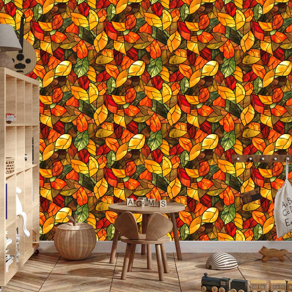 Gold and ochre stained glass wallpaper for living room and bedroom 50x1000
