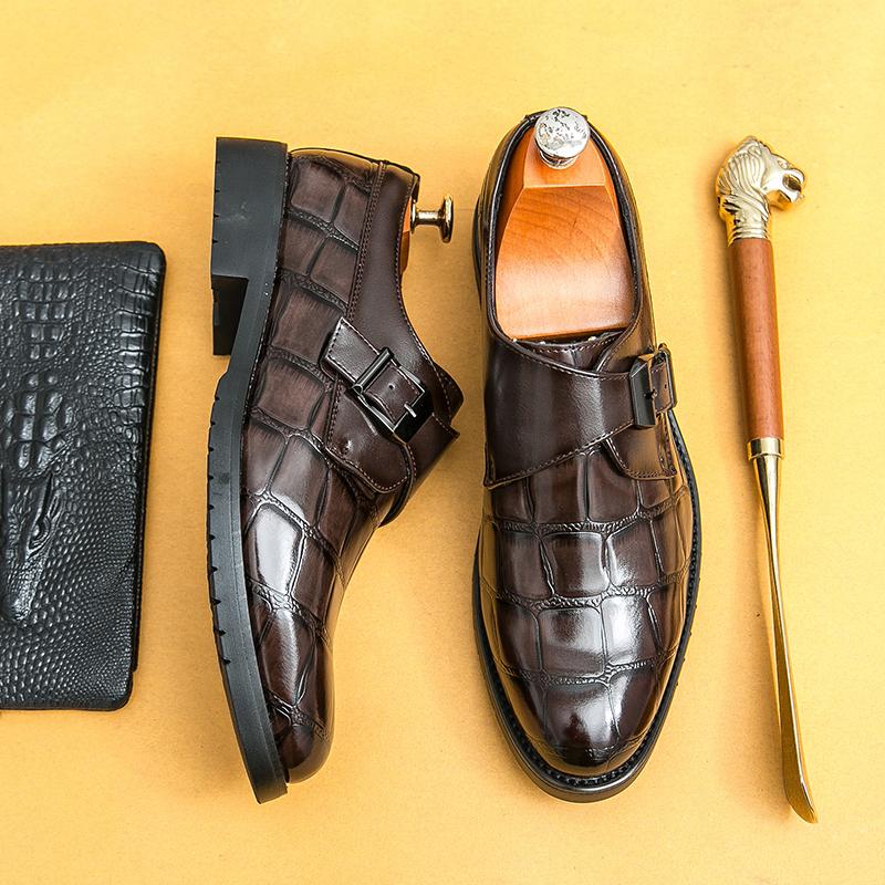 Fashion Men Retro Loafers PU Thick Sole Wear-resistant Side Buckle Leather Shoes Casual Business Fashion Formal Shoes 38-46 Men Shoes