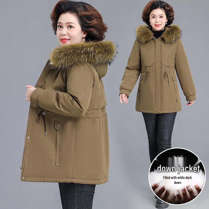 

Mom s Stylish Mid-Length Winter Parka - 2025 Edition, Thickened Down Jacket for Women, Cinched Waist, Perfect for Autumn and Winter 6XL [165-180 lbs]