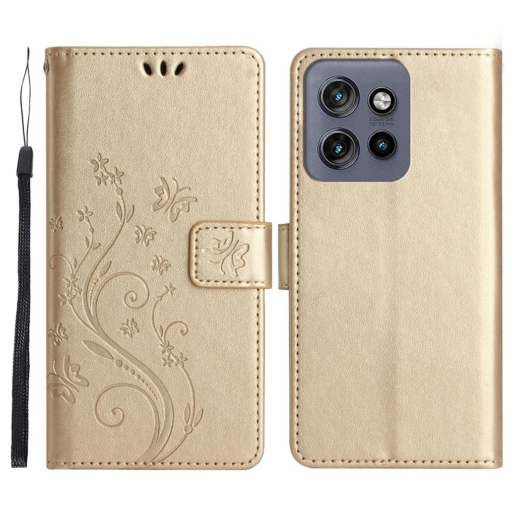 For Motorola Edge 60 Neo 5G/50 Neo 5G Leather Wallet Case Butterfly Flower Imprinted Phone Cover with Strap