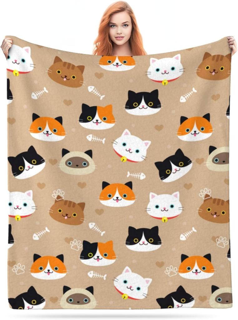 Cat Blanket Super Soft Flannel Throw Blanket Dog Gifts for Animal Lovers Cozy Lightweight Blankets for Women Kids Adults