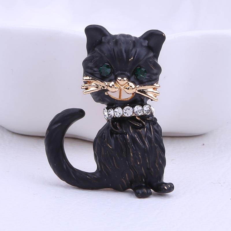 Cute Pride Cat Brooch For Party Clear Crystal Enamel Pin Black Animal Brooch For Women Jewelry Accessories Girl 'S Gift