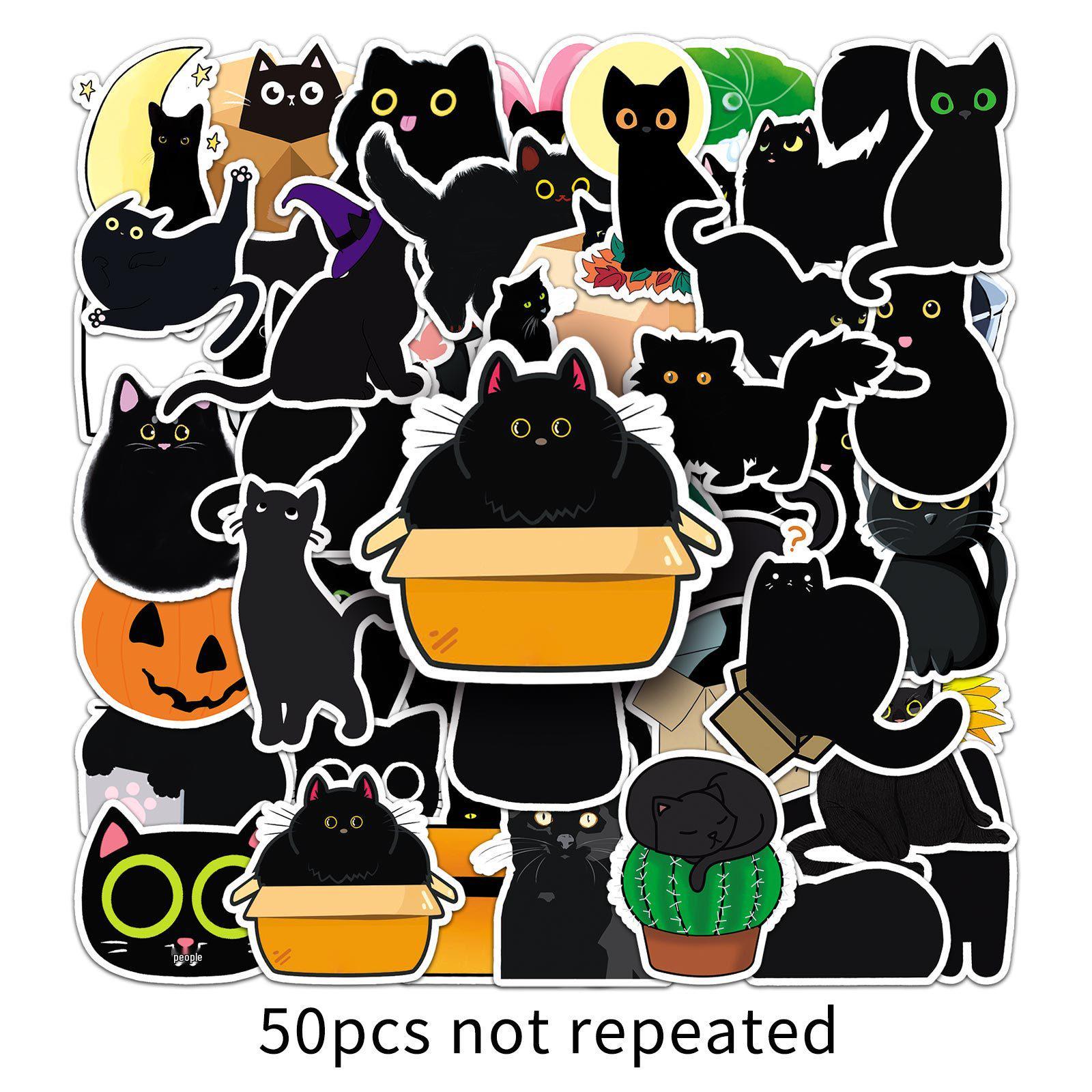 50 Black Cat Graffiti Animal Stickers: Cute, Waterproof DIY for Kids Water Bottles & Luggage
