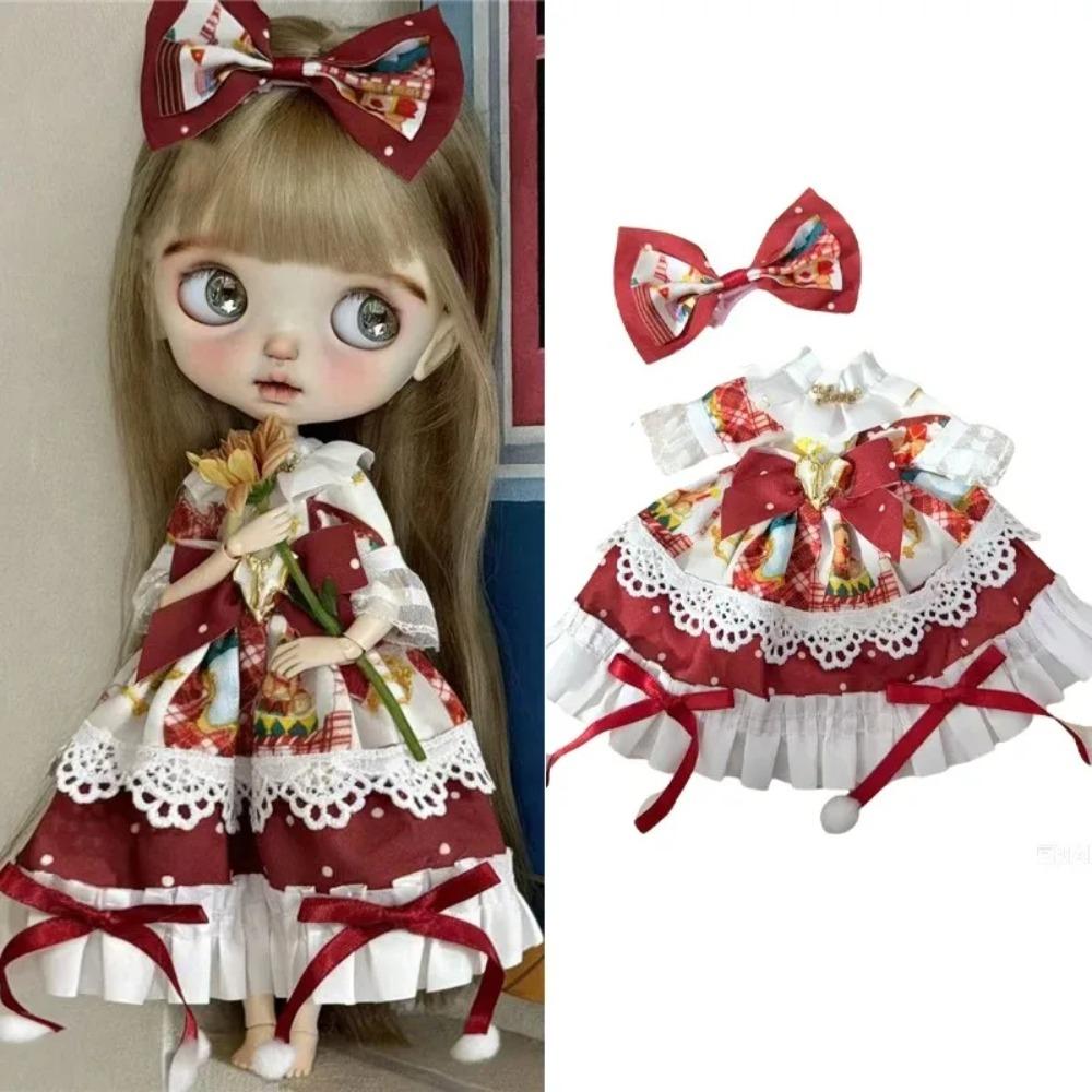 For Blythe Doll Winter Flower Coat Outfit Clothing Princess Dress Skirt Lace Maid Fastfood M Clothes OB24 OB22 1/6 Accessories