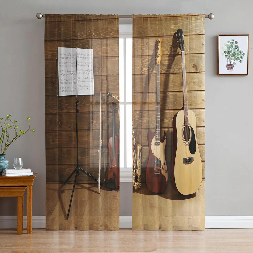 Pug Dog Music Funny Curtain Living Room Voile Window Blinds Bedroom Tulle Drape Kitchen Cortinas Hall Curtains With Sheer Polyester Perfect For Great
