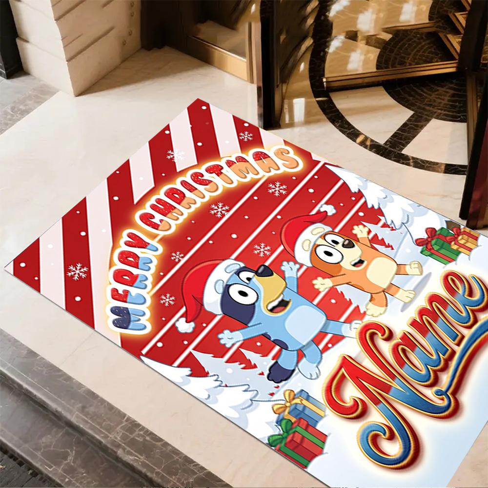 Merry Christmas Celebration Personalized Name Floor Mat Design for Playrooms Foyer Game Room Kitchen Anti-slip Rug Office home decor Wedding Party Gif