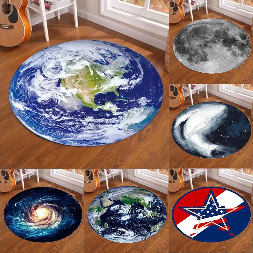 Galaxy Earth Moon Round Carpet Home Decoration Living Room Bedroom Floor Anti-Slip Mat Bathroom Kitchen Absorbent Floor Mat