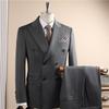 Men's High-End Pinstripe Wool Double-Breasted Three-Piece Suit: Anti-Wrinkle, Formal Groomwear