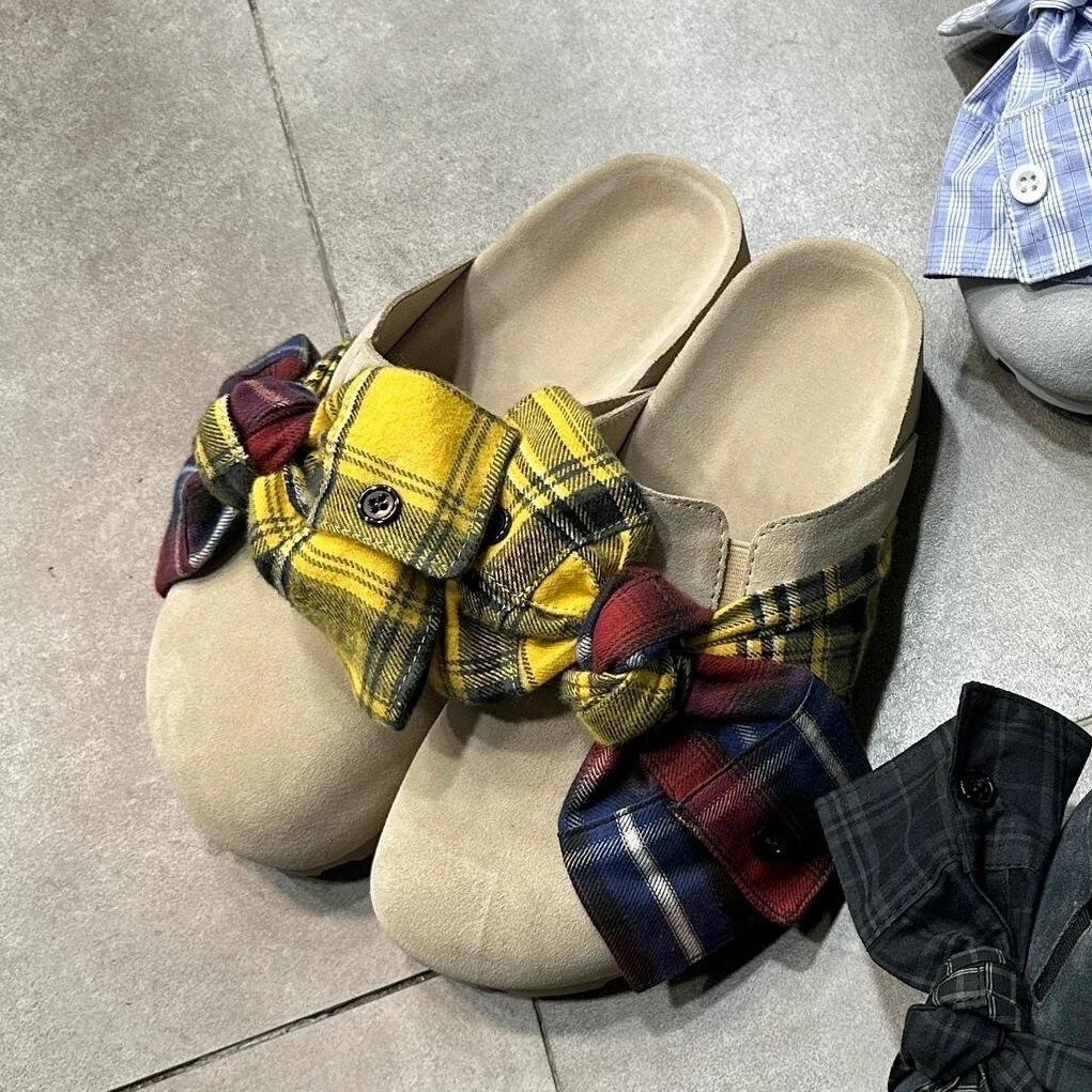 

[Fanfuna] Japanese bow-tied bag head slippers women s 2025 summer wear lazy people pedal Birkenstocks slippers 35 абрикосовый