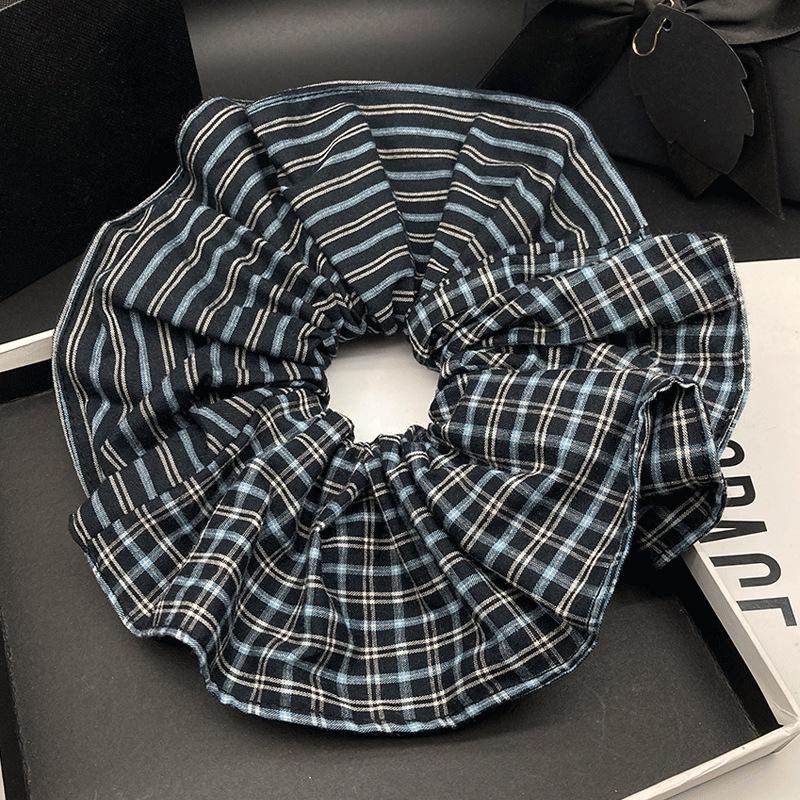 Korean Plaid Fabric Hair Tie for Women - Academy Style Low Ponytail Bun Accessory темно-синий [высококлассный]