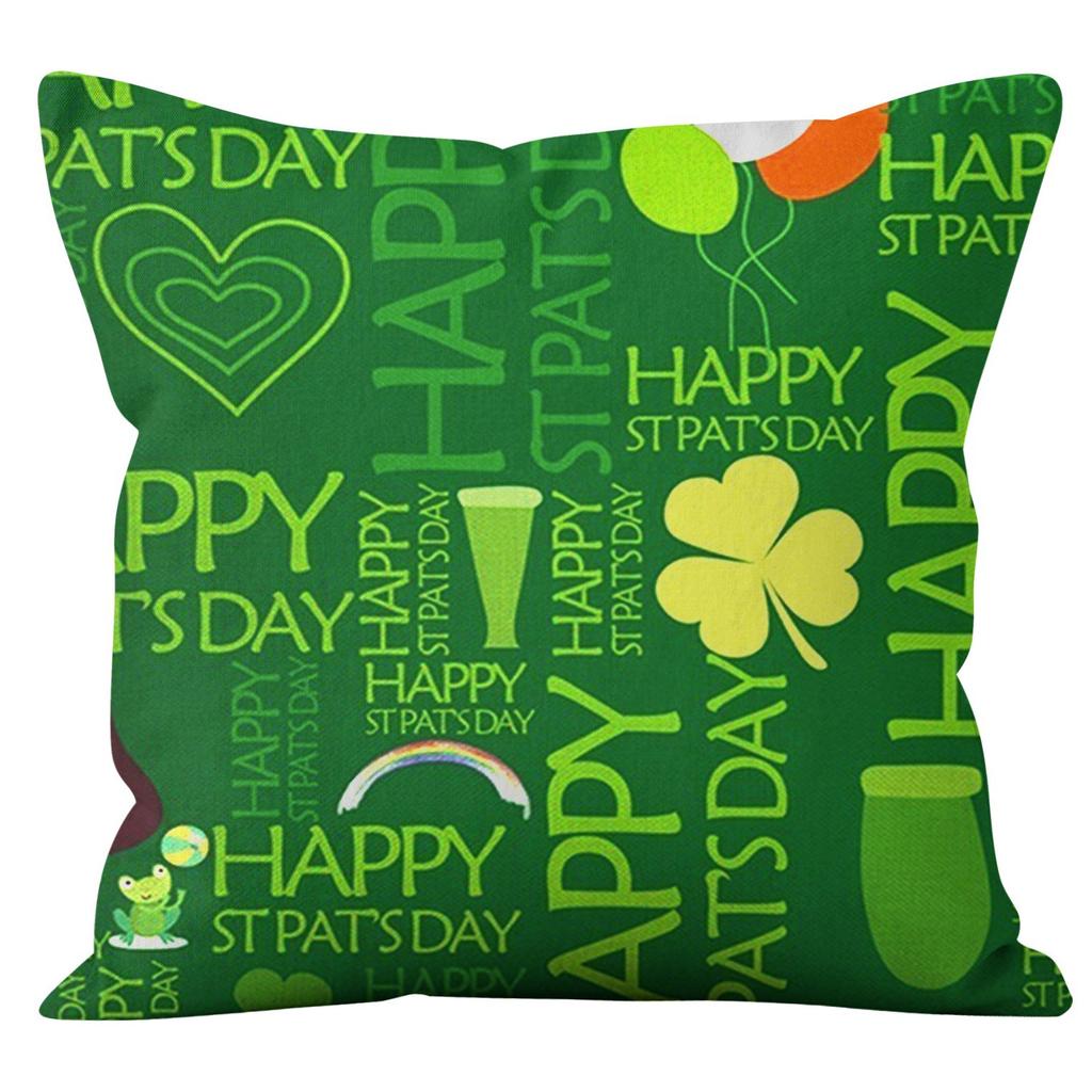 Home Cushion Cover St. Patrick's Day Pillowcase Four-leaf Clover Plaid Sofa Cushion Cover