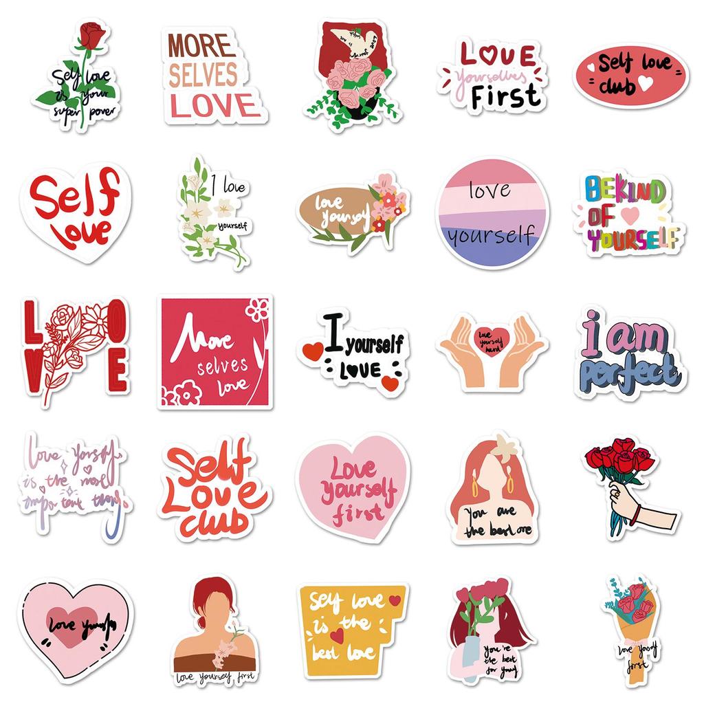 50 Love Yourself Doodle Cartoon Stickers: Waterproof Phone Case & Suitcase Decorations