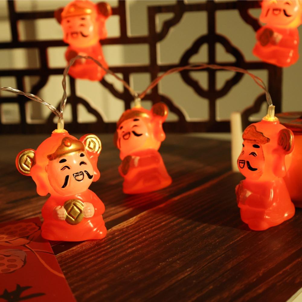 Waterproof Red Lantern Decoration Chinese Style Wealth God Lantern String  Christmas Tree