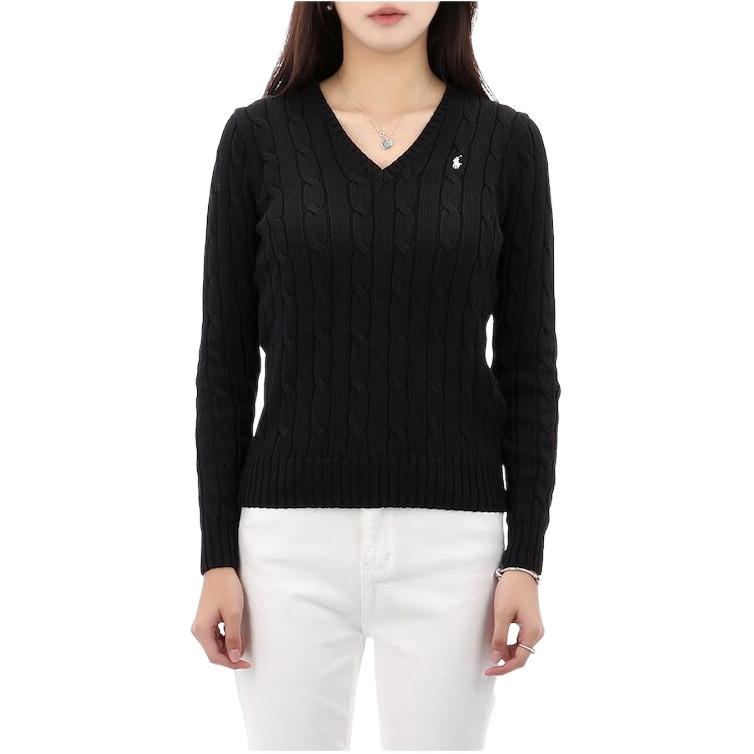 Polo Ralph Lauren Solid V-Neck Long Sleeve Sweater Women sweater Black 211891641-017