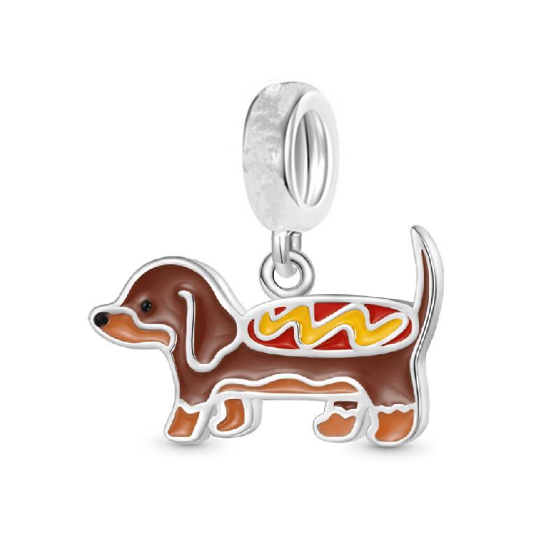 Plata de Ley 925 Chapada DIY Labrador Cachorro Perro Dachshund Colgante Abalorio para Pulsera Europea Fabricación de Joyería