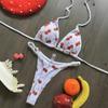 Set Bikini a Triangolo da Donna con Stampa Ciliegie, Costume da Bagno Due Pezzi con Laccetto al Collo e Perizoma