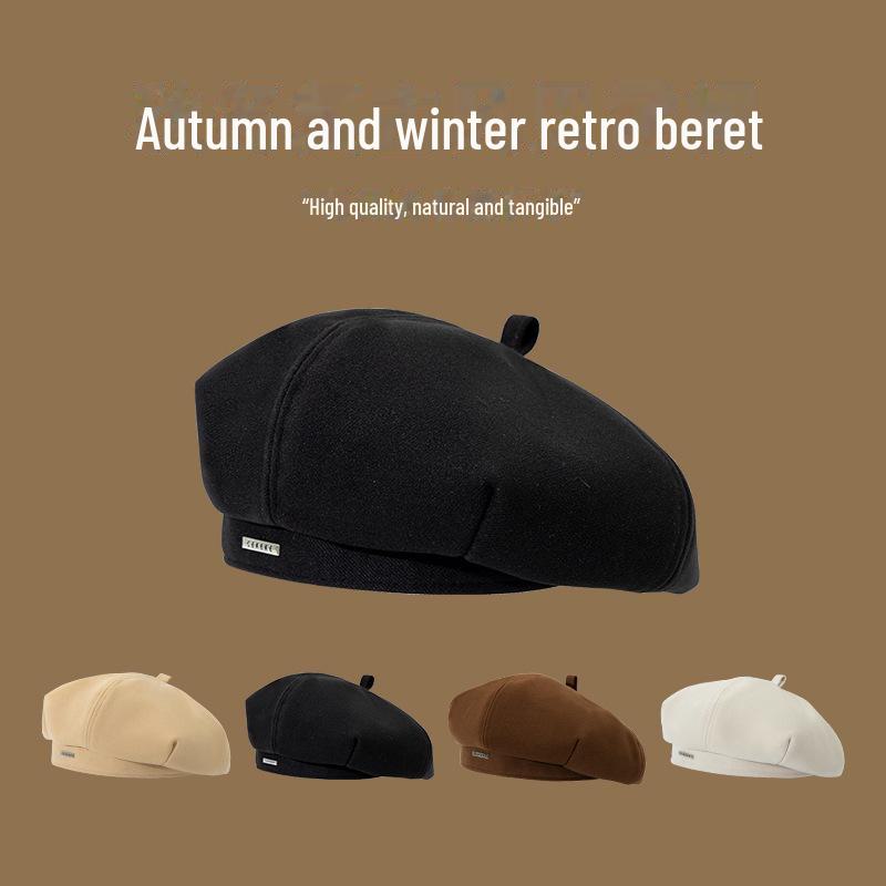 Zhao Lusi Inspired Retro Woolen Beret - Octagonal Painter Hat for Autumn/Winter.