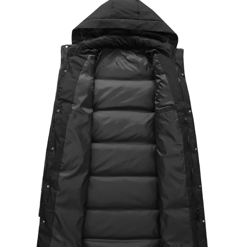 Men's Winter Long Three-stripe Down Jacket White Duck Down Thick Warm Coat