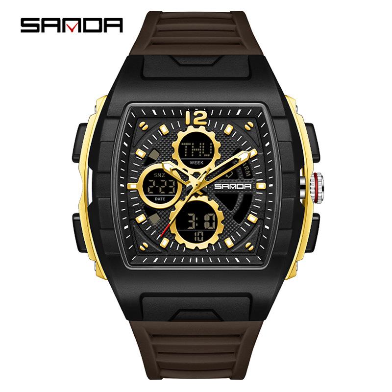 Sanda Dual Display Multifunctional Waterproof Luminous Men's Wristwatch 