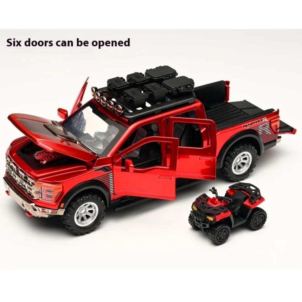 1/24 Scale Ford Raptor Pickup F-150 Alloy Car Model Simulation Off-Road Vehicle, Boy Gift, Sound and Light Children's Toy Ornaments