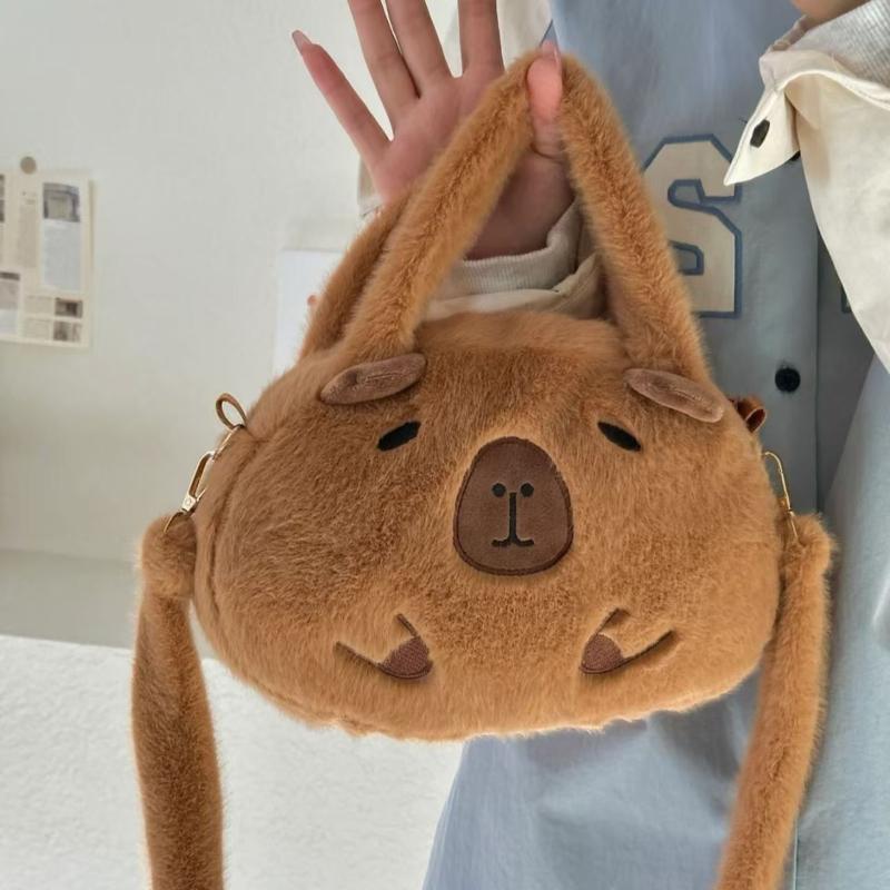 Capybara Plush Backpack Kawaii Capibara Plushie Shoulder Bag Cute Handbag Animal Student School Bag Fluffy Wallet Birthday Gift
