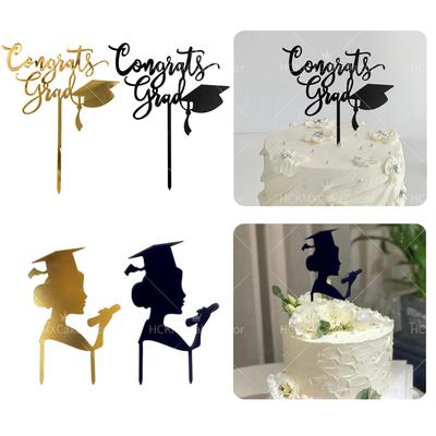 3 Stück Gold Schwarz Acryl Abschlusskuchen Dekorationen für Glückwünsche Abschlussfeier Kuchenaufsatz Dekorationen Stecker