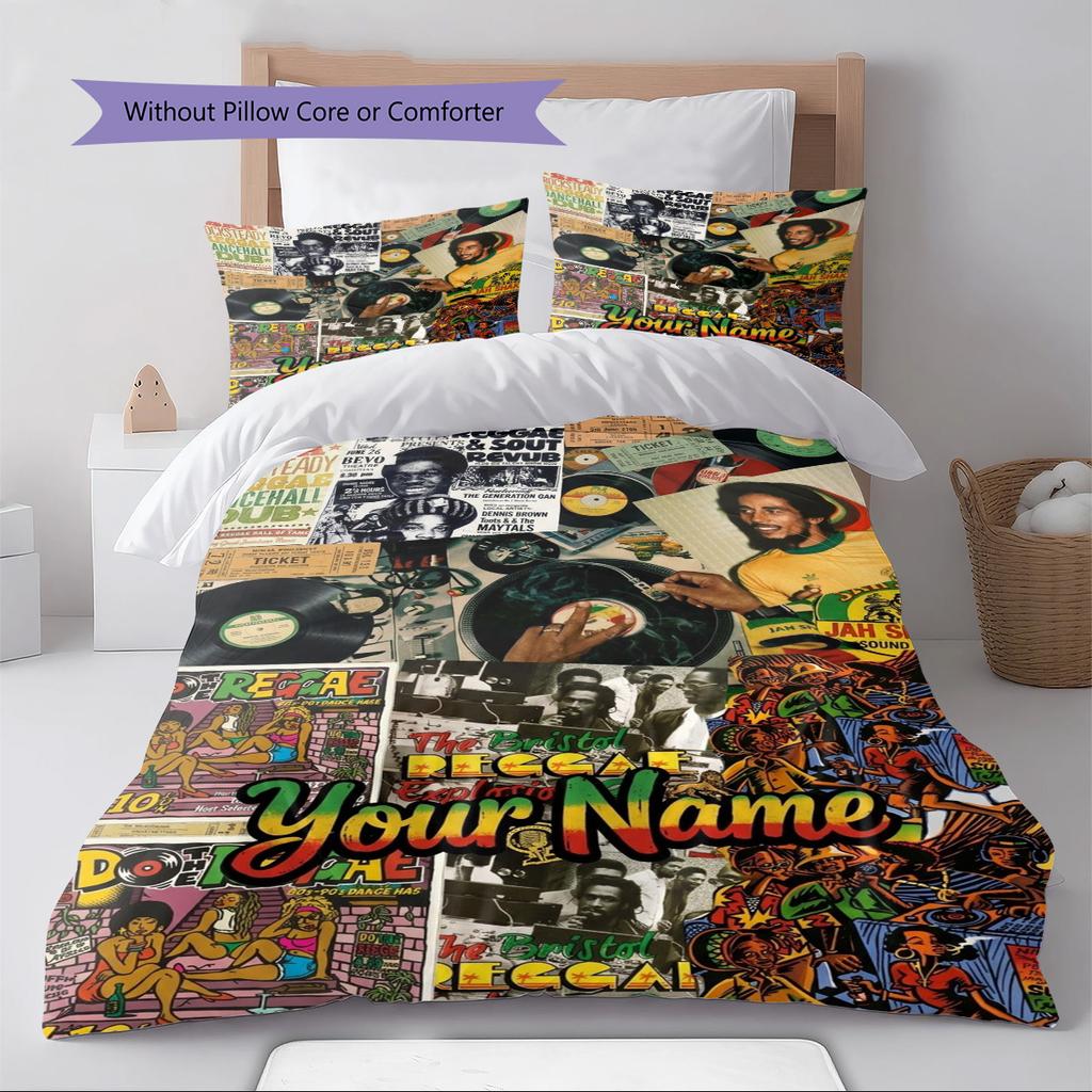 Name Custom Bob Marley Pattern Bedding Set Quilt Cover Pillowcase Home Decor Gift (1 * Duvet Cover + 2 * Pillowcase, Without Core)