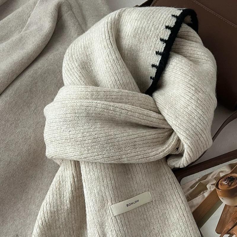 Wool Blend Knitted Winter Scarf for Women Student Warm Versatile High-End Neck Wrap