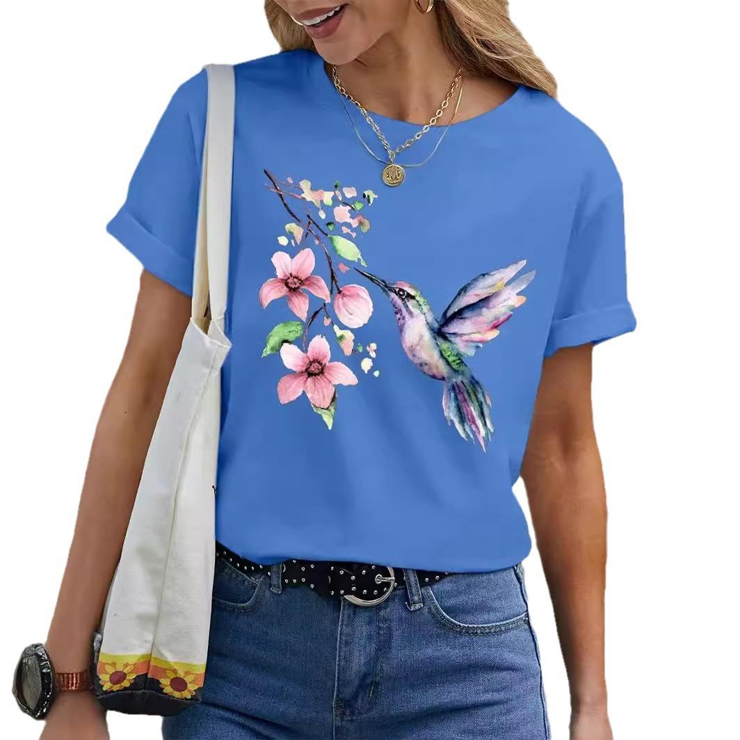 

Летний топ с круглым вырезом и принтом 3D-птицы, модные повседневные женские футболки с короткими рукавами 6XL