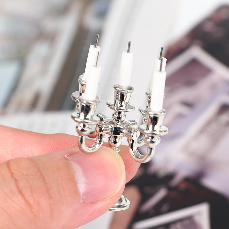 1Set Puppenhaus Miniatur Kerzen Und Leuchter Kuchen Kerzenhalter Topper