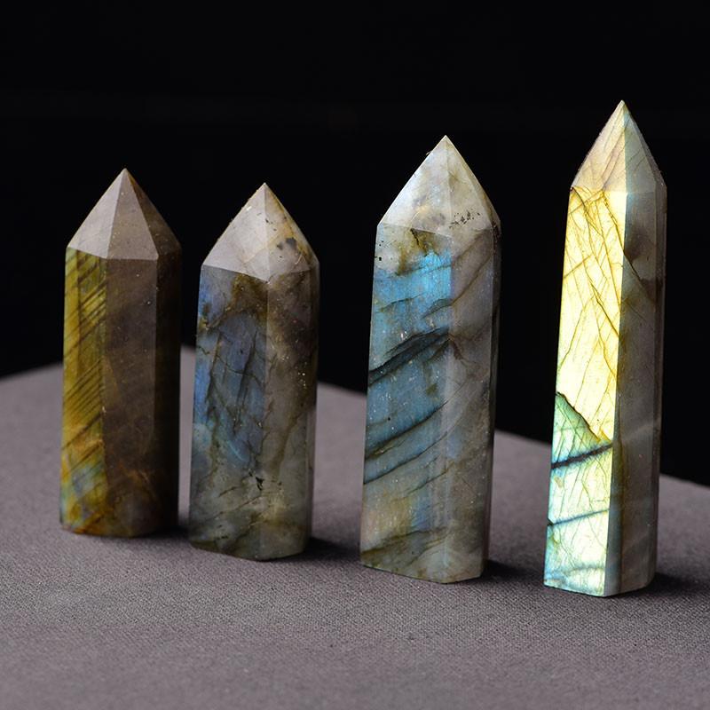 Premium Natural Labradorite Quartz Obelisk Crystal Wand For Unique Healing Decor