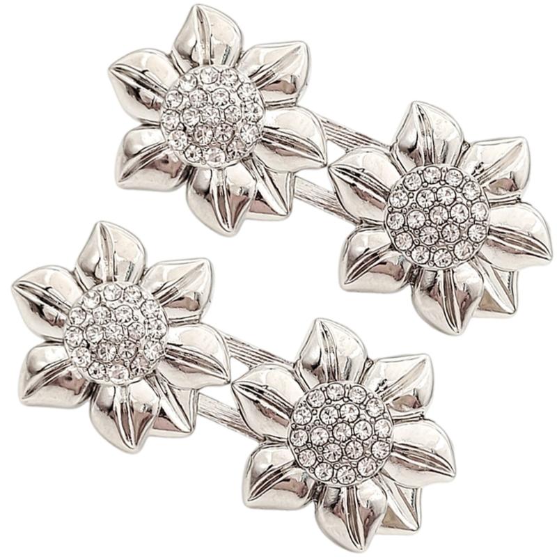 Detachable Alloy Waist Cincher Button Sparkling Crystal Flower Closure No Sew Fashion Accessory