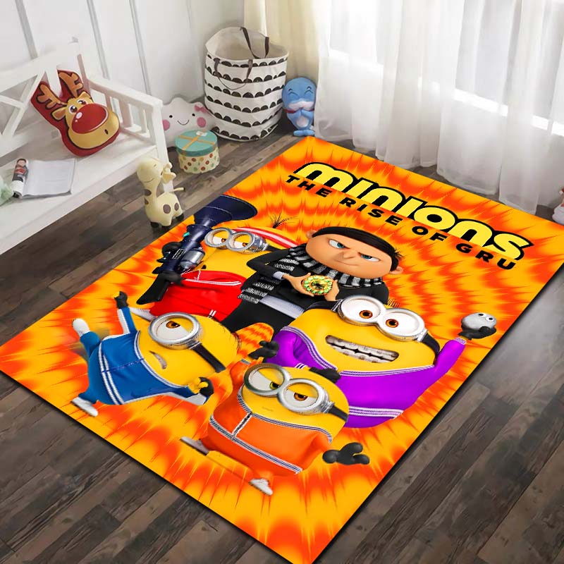 Minions Cartoon Printed Flannel Area Rug Non Slip Washable Floor Mat Kids Bedroom Living Room Sofa Decor Indoor Entrance Gift