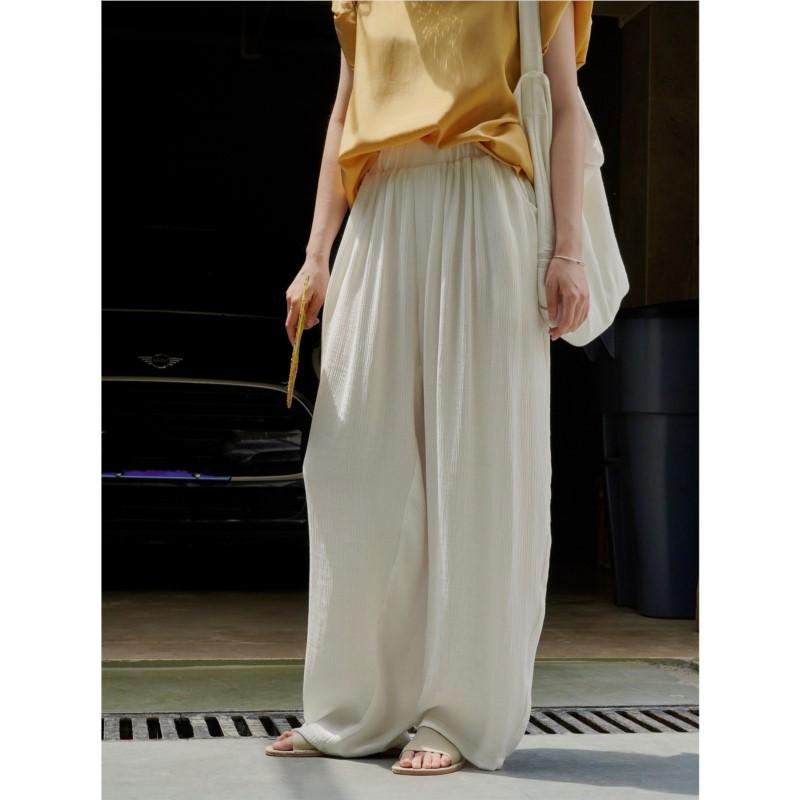 Johnature Summer Korean Lazy Loose Wide-leg Pants Casual Waisted Stretch Draped Sunscreen Trousers For Women