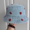 New Strawberry Denim Embroidered Shell Bucket Hat Men's and Women's Sunshade Basin Hat Spring and Summer Fashion Versatile Tide