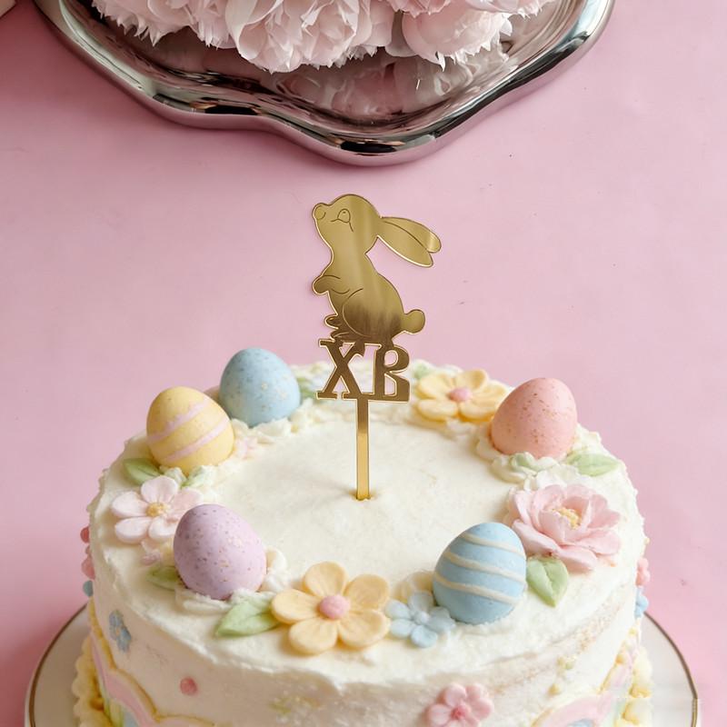 Colored Rabbit Easter Happy Cake Topper Dessert Decorations Gold Acrylic Kids Party Festival Cake Toppers Easter Baking Supplies