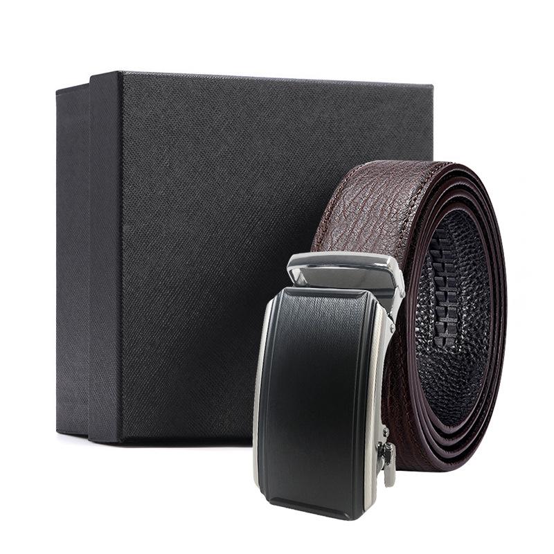 Business brauner Wasserwellen-Gürtel Geschenkbox erste Schicht Rindsleder Legierungs-Schnallenkopf Geschenk High-End Automatik-Schnallen-Set