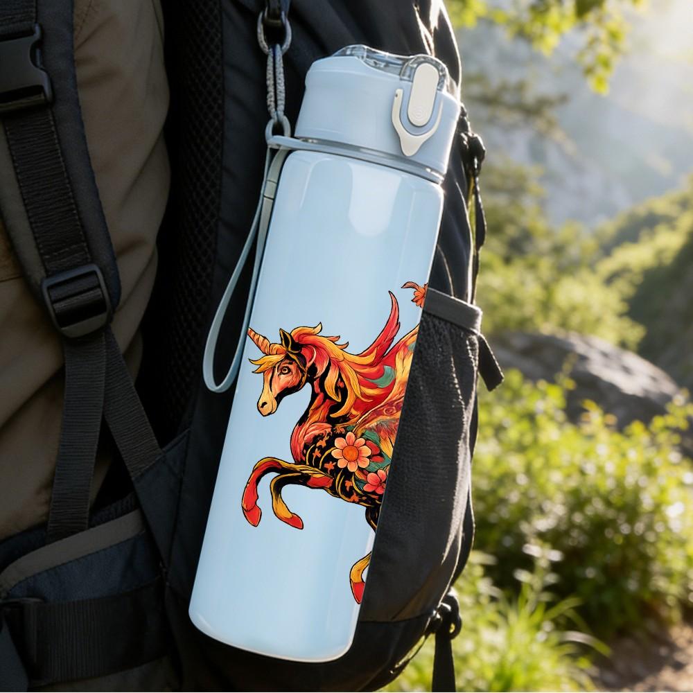 1PC Colorful Phoenix Bird Print 750ml Color Plastic Sports Water Bottle Leakproof Flip Straw Lid Suitable for Sports Office Home Use